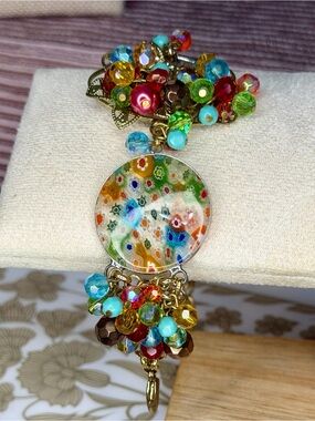 Venetian Millefiori Murano Glass Cluster Bracelet